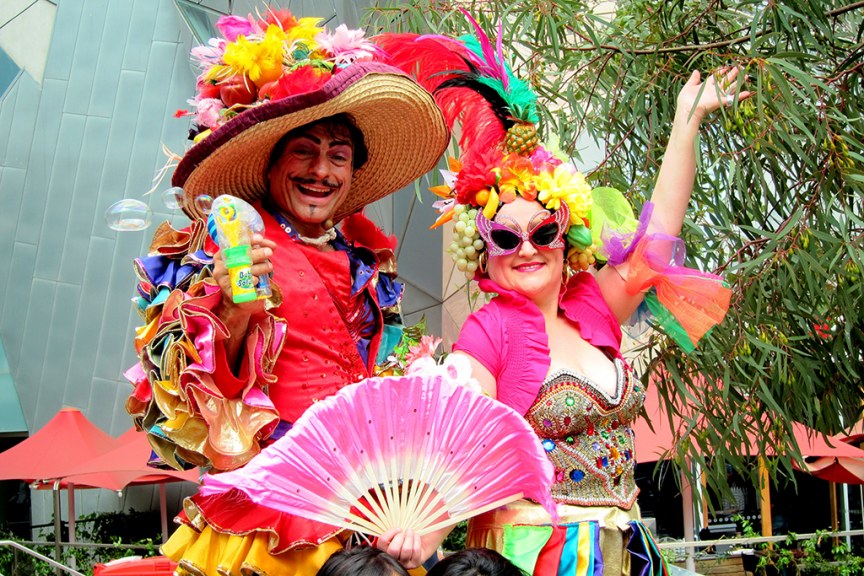 Stilt walkers Melbourne Pepe and Carmen