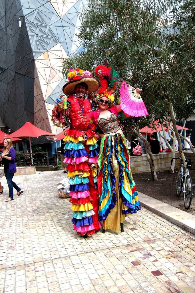 Stilt walkers Melbourne Pepe and Carmen